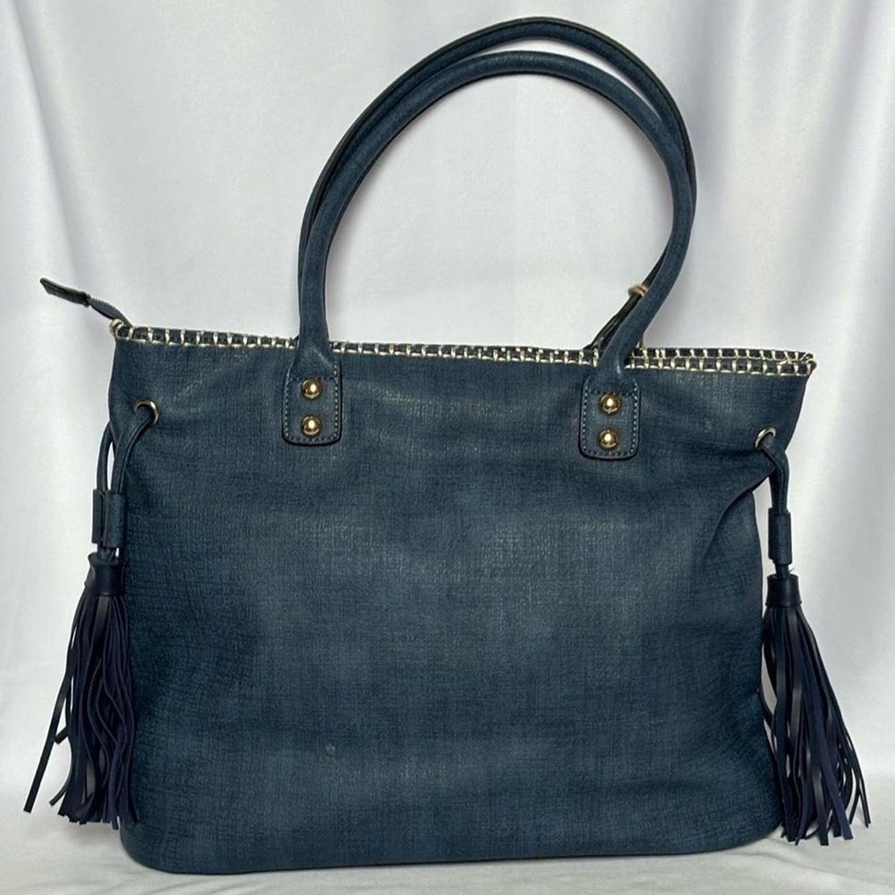 Navy Blue Embroidered Tote Bag - Picture 3 of 5
